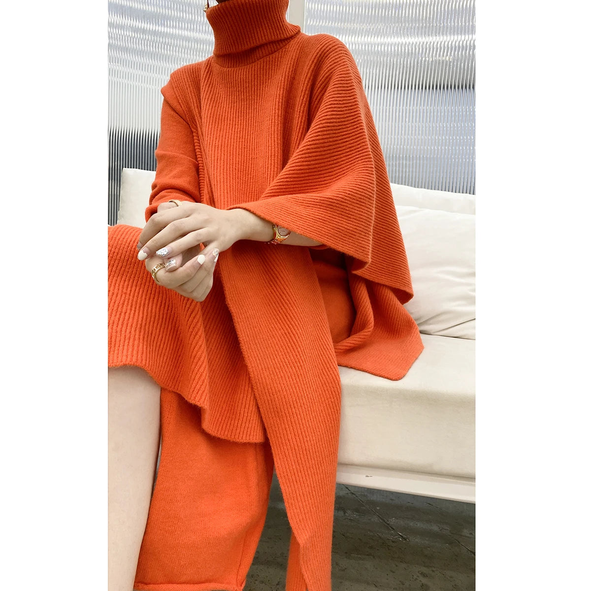 New fashion style Cashmer irregular Knitted Sweater Dress set Female Loose 2 piece suit outfit - Mammalook