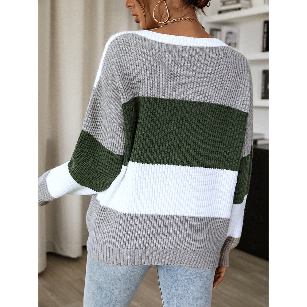 V-Neck Striped Sweater for Women - Mammalook