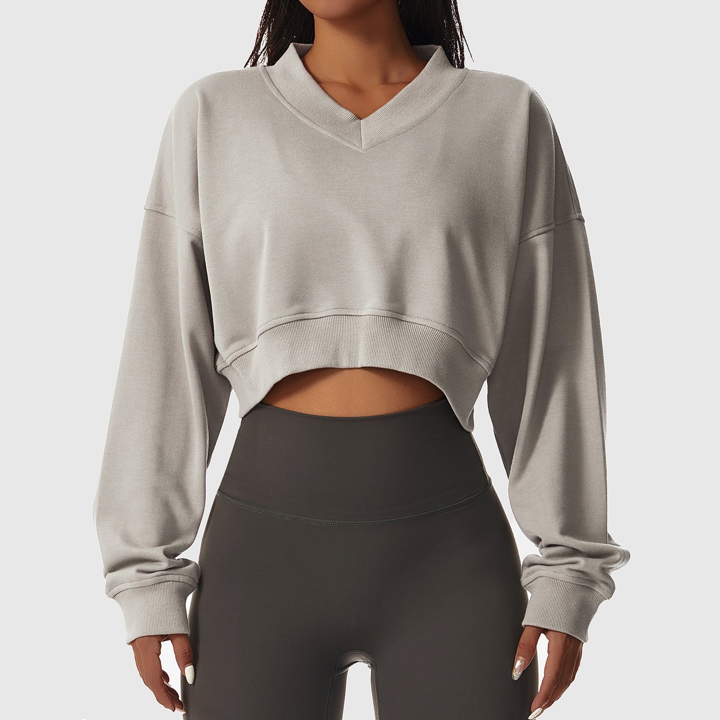 Loose Long Sleeve Sports Sweater For Women Outdoor Fitness Wear V-Neck Pullover Casual Top Fashionable Versatile Sweater - Mammalook