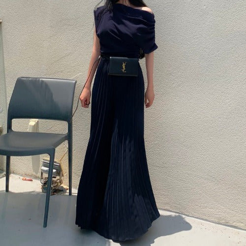 High Waist Ruched Pants - Casual Pleated Trousers