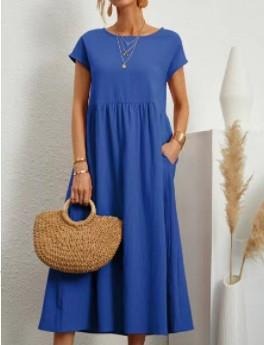 Solid color sleeveless loose pocket cotton linen dress - Mammalook