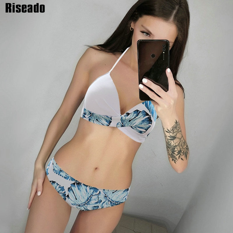 Riseado Sexy Push Up Bikinis Set Swimwear Women Swimsuits Bathing Suit Women Halter biquini Leaf Print Beach Wear Bikini - Mammalook