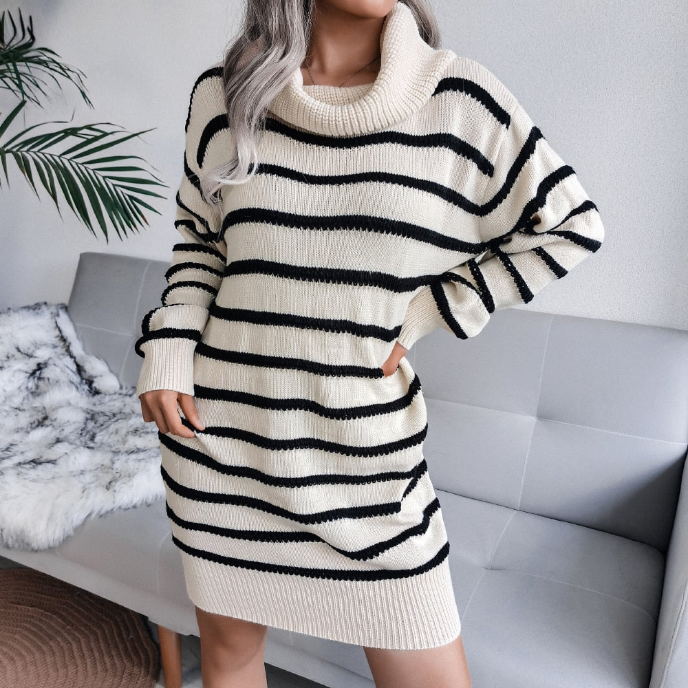 Off Shoulder Knitted Sweater Dresses For Women Autumn Winter Lantern Long Sleeve Dress Ladies Casual Dress White Black - Mammalook