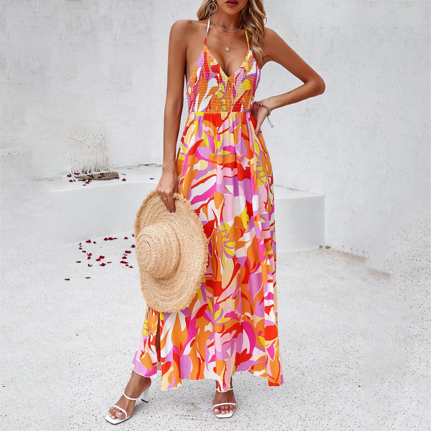 Dress Spring Summer leisure holiday print halter dress - Mammalook