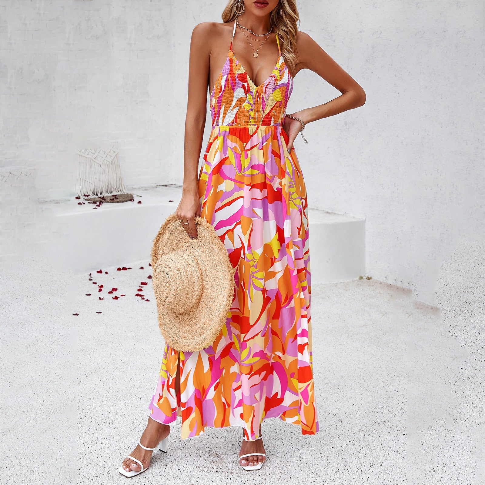 Dress Spring Summer leisure holiday print halter dress - Mammalook