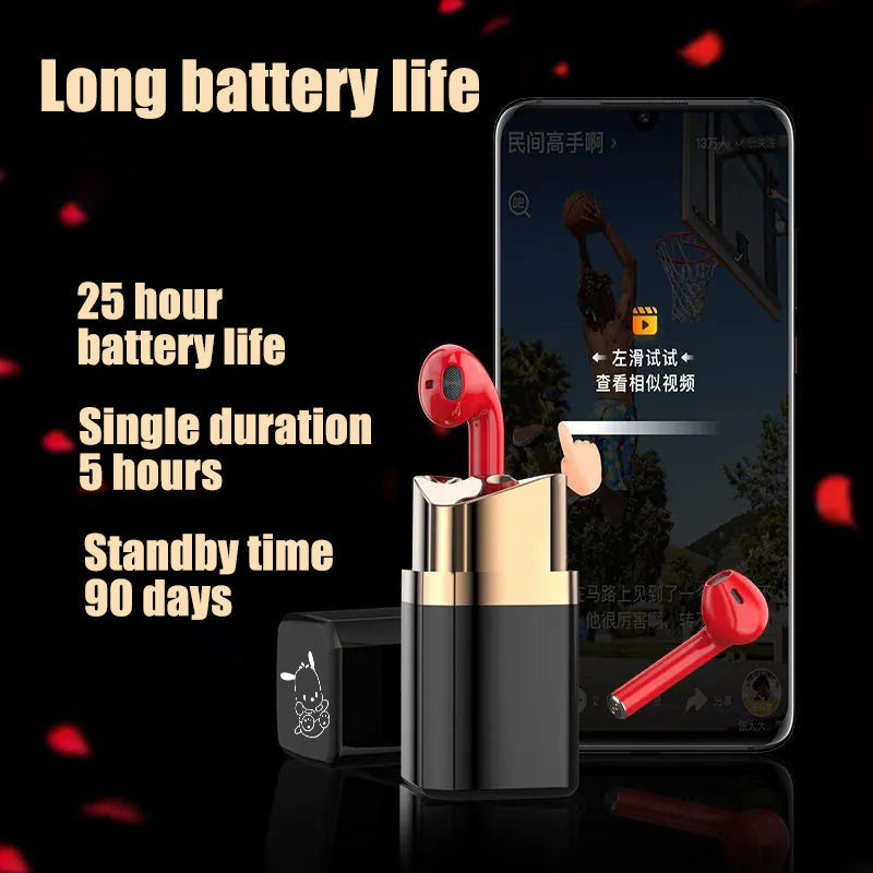 New Goddess Lipstick Headset TWS Wireless Bluetooth Headset Binaural Sports In-Ear Noise-Cancelling Macaron Headset - Mammalook