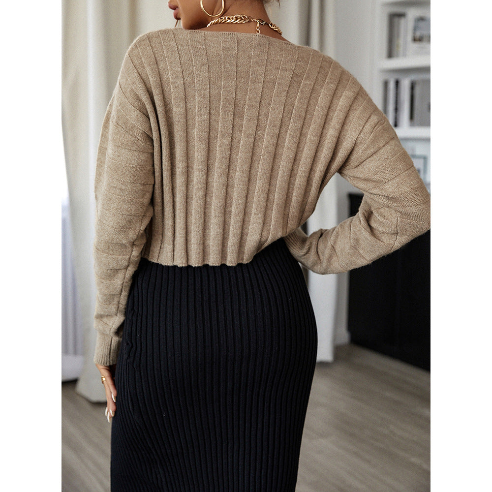Stripe Solid V-Neck Knitwear for Women - Mammalook