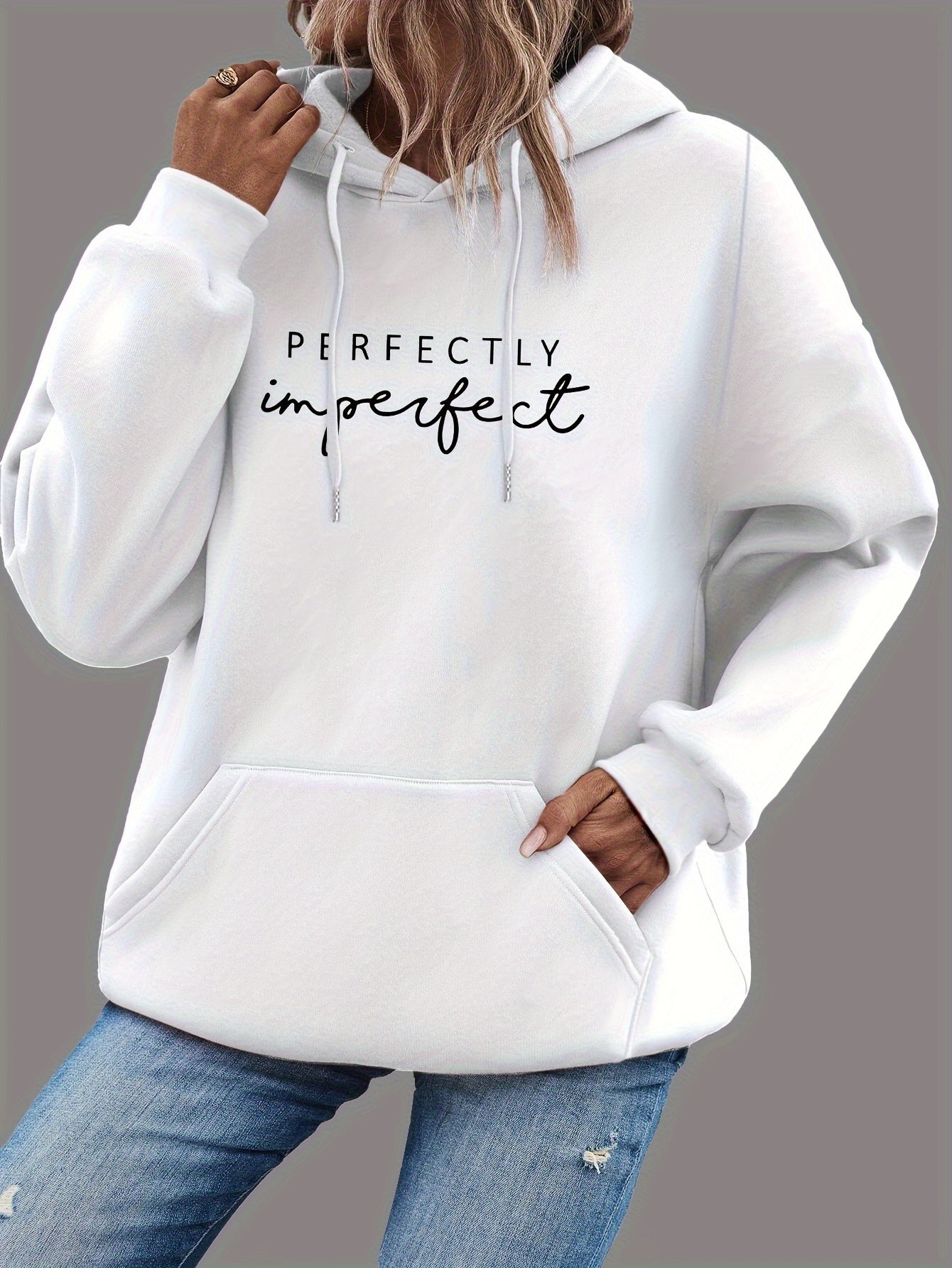 Trendy Letter Print Womens Hoodie - Comfy Kangaroo Pocket & Adjustable Drawstring Hood - Casual Long Sleeve Sweatshirt for Fashion-Forward Ladies - Mammalook