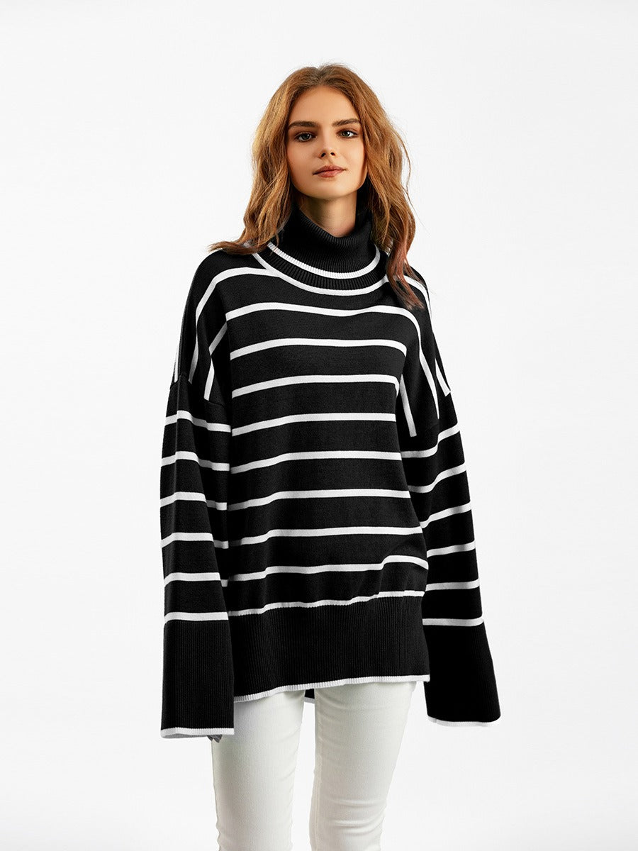 Elegant Autumn Winter Sweater Women Pullovers Loose Striped Casual Knit Chic Jumper Women Sweater - Mammalook