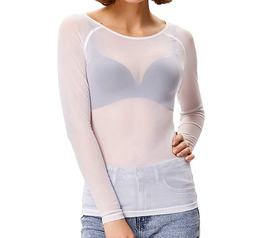 Mesh bottom shirt for women's long sleeved thin mesh shirt elastic top for women's clothing - Mammalook