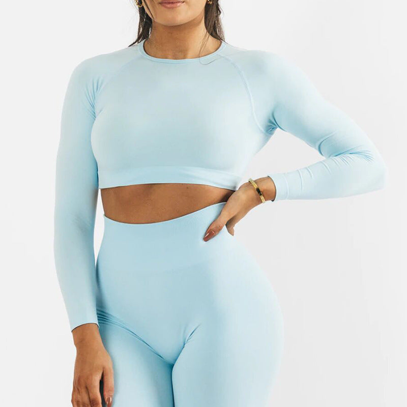 Seamless Yoga Long Sleeve Top Tight Fast Drying Moisture Absorption High Waist Hip Lifting Yoga Pants Fitness Suit Women - Mammalook