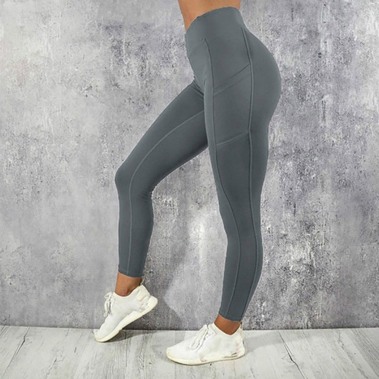 Women's High Waist High Elastic Side Pocket Multicolor Sports Running Fitness Yoga Leggings - Mammalook