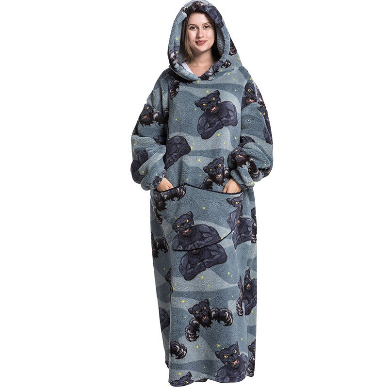 Super Long Flannel Blanket with Sleeves Winter Hoodies Sweatshirt Pullover Fleece Giant Wearable Blanket Hoodie Oversized - Mammalook