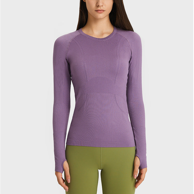 New Women's Long Sleeve Round Neck Sports T-shirt Running Fitness Top Slim Breathable Yoga Clothing - Mammalook