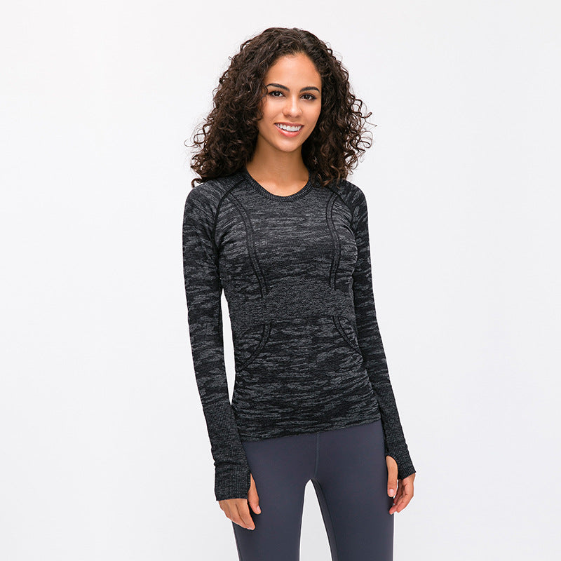 New Women's Long Sleeve Round Neck Sports T-shirt Running Fitness Top Slim Breathable Yoga Clothing - Mammalook