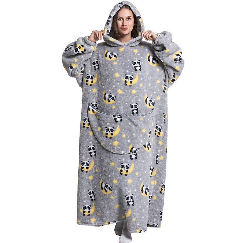 Super Long Flannel Blanket with Sleeves Winter Hoodies Sweatshirt Pullover Fleece Giant Wearable Blanket Hoodie Oversized - Mammalook