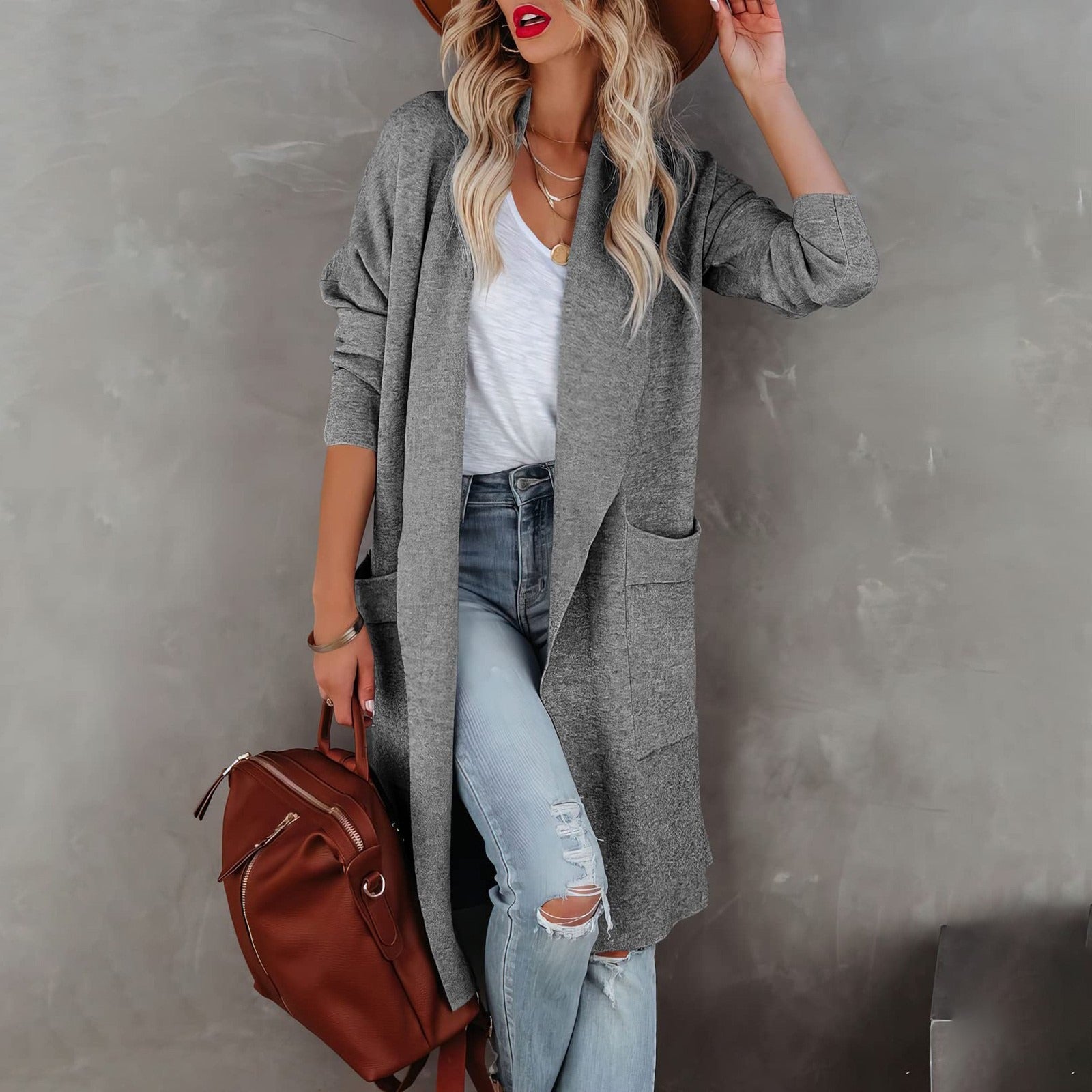 Leisure long solid color warm coat jacket for women - Mammalook