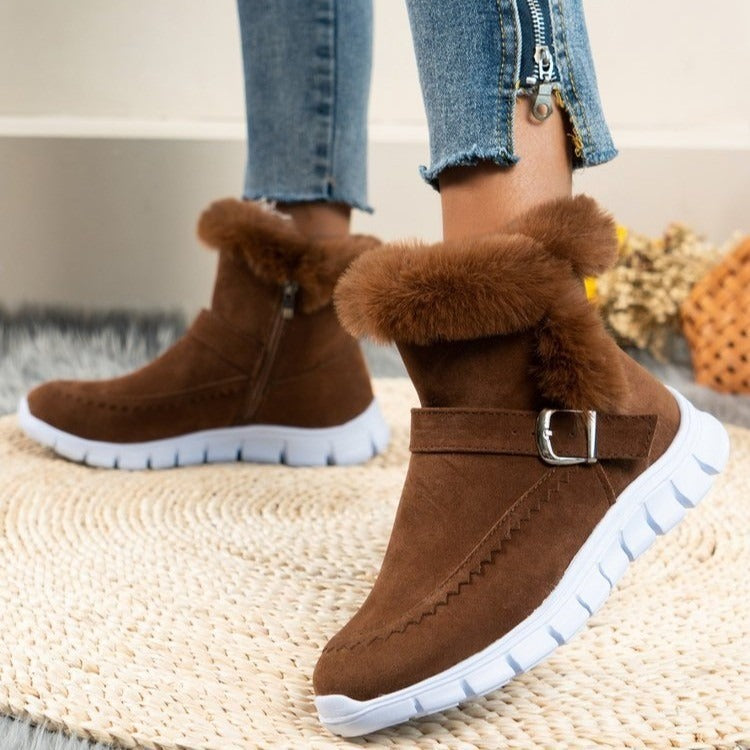 Women's Large Snow Boots – Korean Edition with Velvet and Warm Flat Bottom - Mammalook