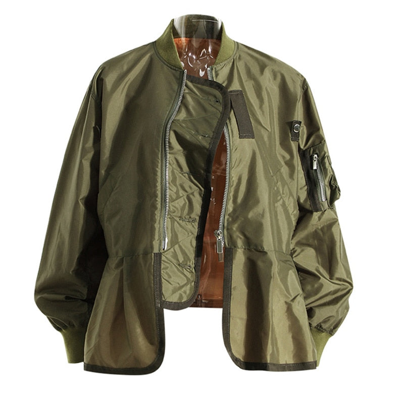 Loose Fit Blue Green Knitting Irregular Jacket New Stand Collar Long Sleeve Women Coat Fashion Spring Autumn - Mammalook