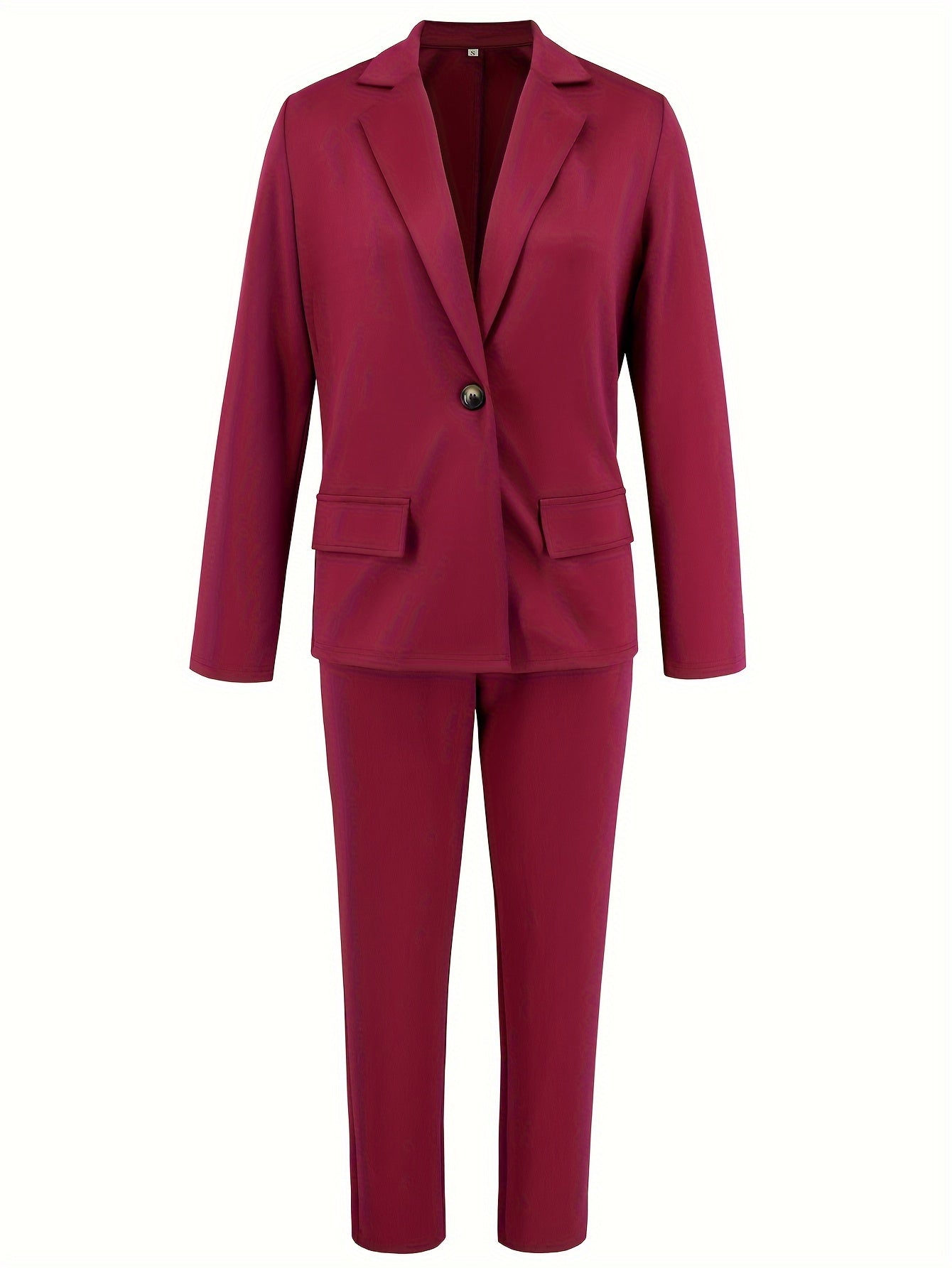 Casual Office & Work Pants Set, Single Breasted Lapel Blazer & Solid Color Simple Pants, Women's Clothing - Mammalook