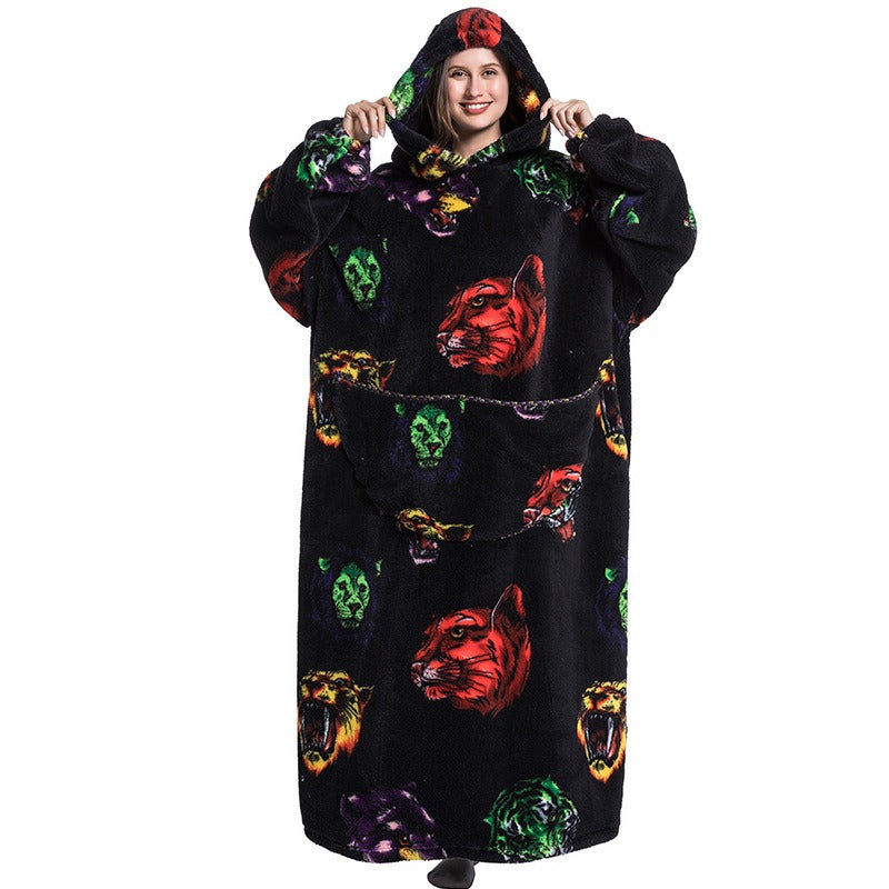 Super Long Flannel Blanket with Sleeves Winter Hoodies Sweatshirt Pullover Fleece Giant Wearable Blanket Hoodie Oversized - Mammalook