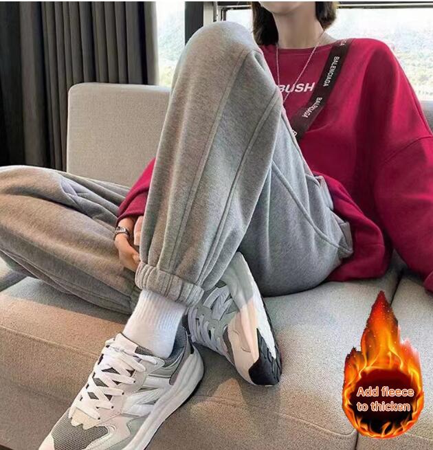 Women Thicken Cotton Sweatpants Autumn Winter Elastic Waist Bundle Foot Straight Trousers Fleece Warm Loose Casual Pants - Mammalook