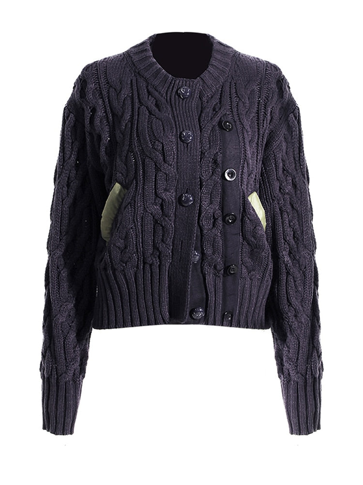Loose Fit Blue Green Knitting Irregular Jacket New Stand Collar Long Sleeve Women Coat Fashion Spring Autumn - Mammalook