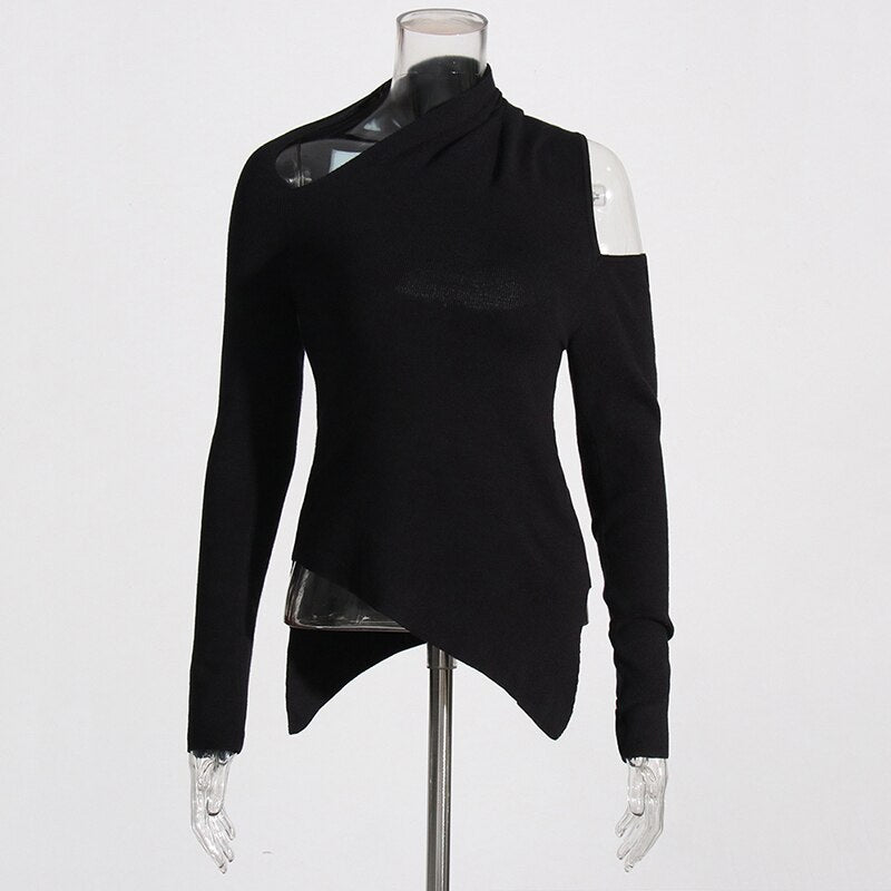 Knitting Sweater For Women Irregular Collar Long Sleeve Patchwork Hollow Out Chic Style Casual Sweaters Female Autumn - Mammalook