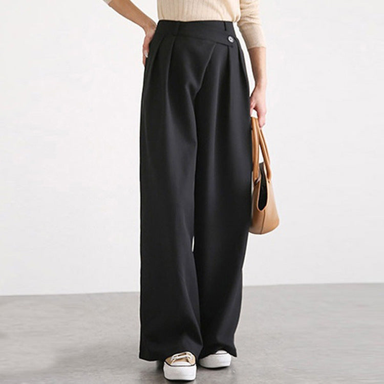 High-Waist Wide Leg Pants – Loose Fit, Irregular Button Design
