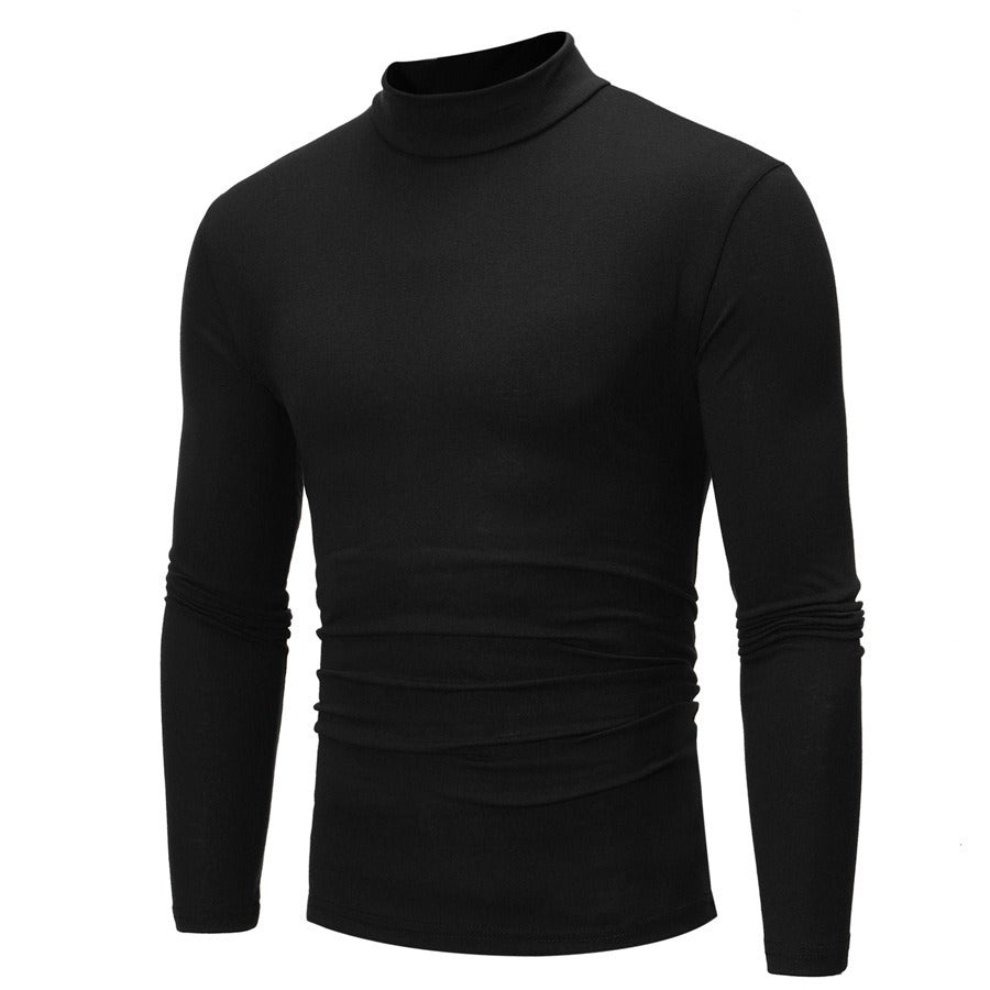 New Autumn And Winter Men's Casual Solid Color High Collar Men's Slim Long Sleeved T-Shirt Bottoming Shirt - Mammalook