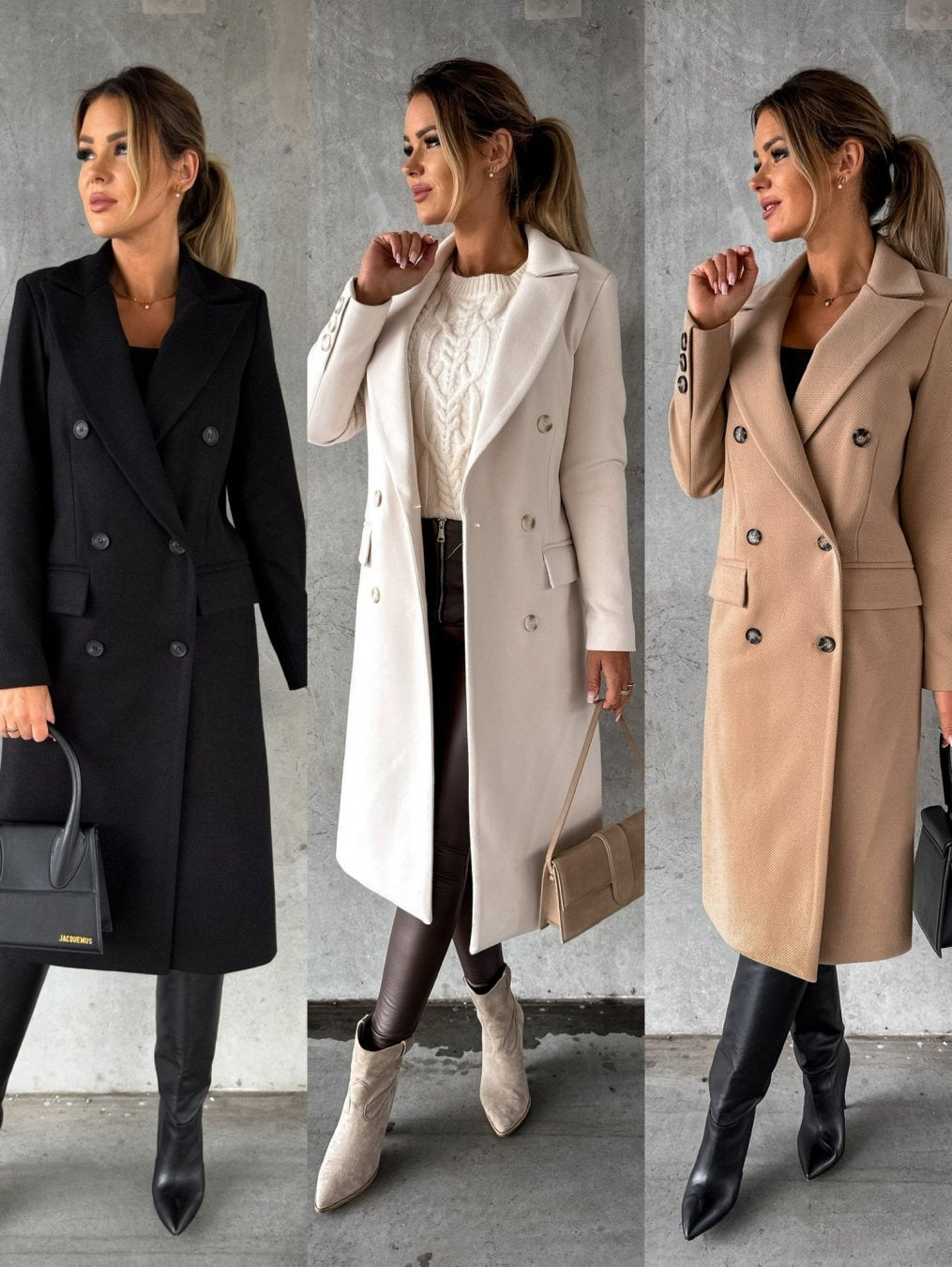 Fashionable Minimalist Long-Sleeved Double-Breasted Woolen Jacket for Women - Mammalook