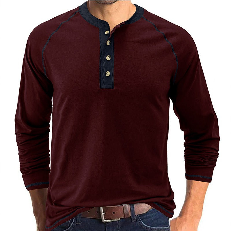 New Men's Autumn and Winter T-Shirt Solid Long Sleeve Europe and America Men's T-shirt - Mammalook