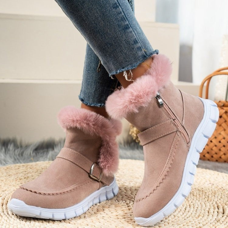 Women's Large Snow Boots – Korean Edition with Velvet and Warm Flat Bottom - Mammalook