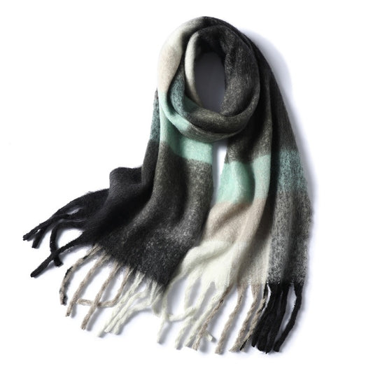 Autumn and Winter Imitation Cashmere Scarves – Thickened Striped Plaid with Tassels - Mammalook