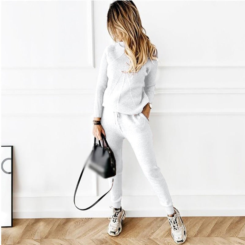 2-Piece High Collar Solid Color Sweater Set for Women - Mammalook