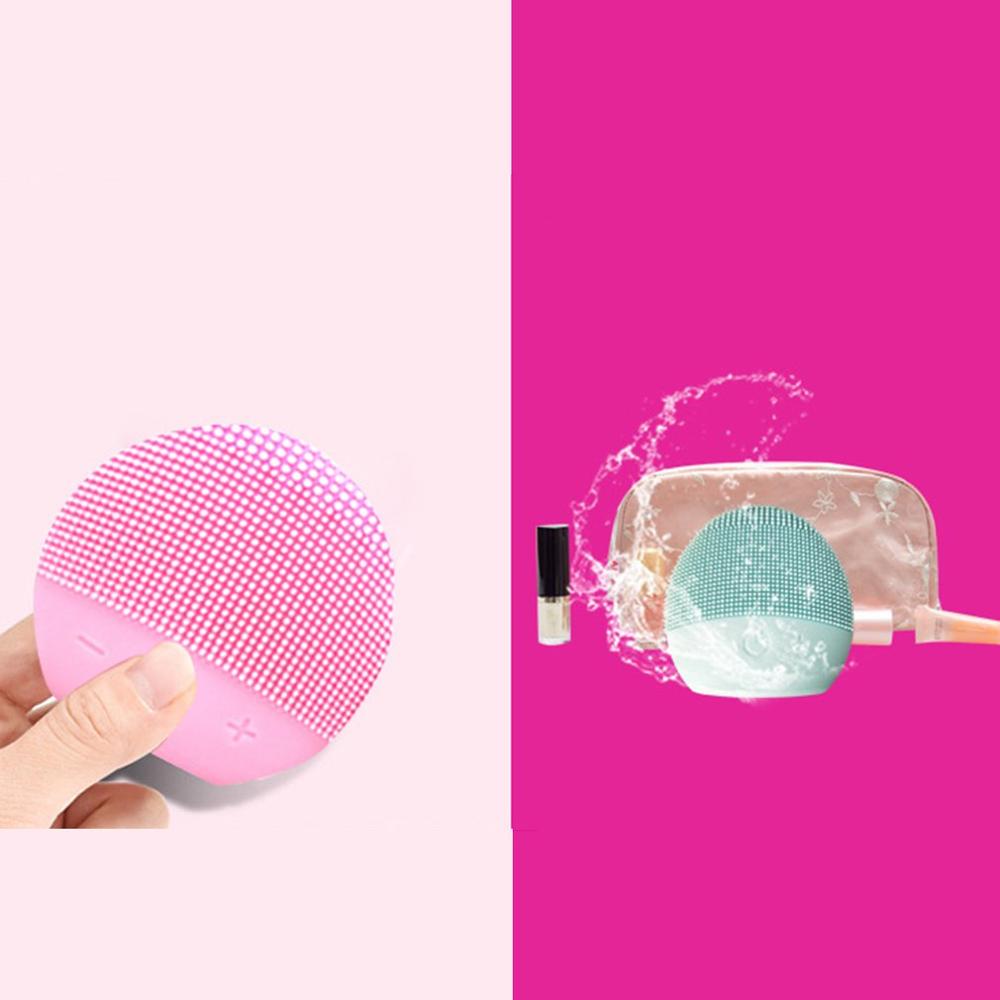 USB Facial Cleansing Brush Sonic Vibration Mini Face Cleaner Silicone Deep Pore Cleaning Electric Waterproof Massage - Mammalook