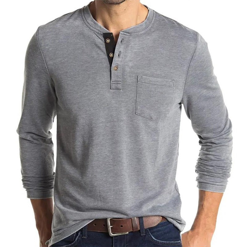 New Autumn And Winter Men's Long Sleeved T-Shirt Solid Color Base Shirt - Mammalook