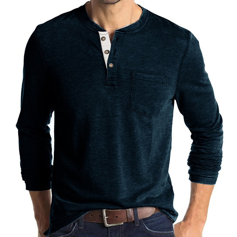 New Autumn And Winter Men's Long Sleeved T-Shirt Solid Color Base Shirt - Mammalook