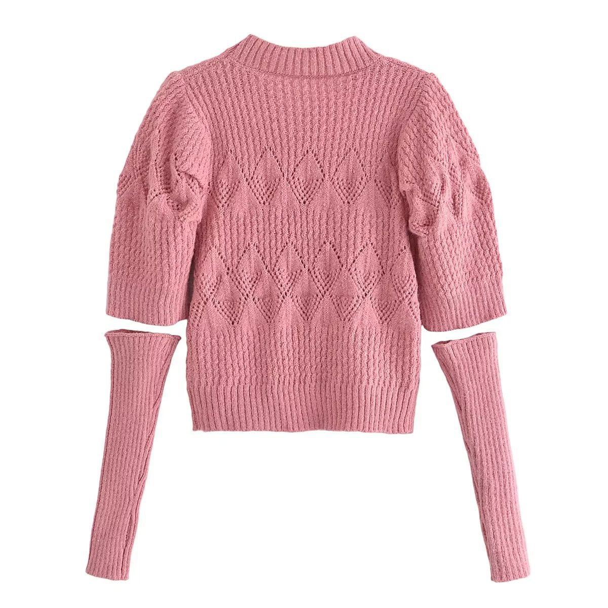 Bubble Sleeve Pullover Sweater Women's Short Polyester Round Neck - Mammalook