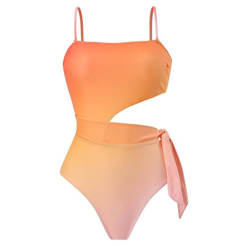Gradient Print Fashion Swimsuit Set Cover Up Biquini Naranja Swimwear With Skirt Patchwork Women's Bandage Summer Beach - Mammalook