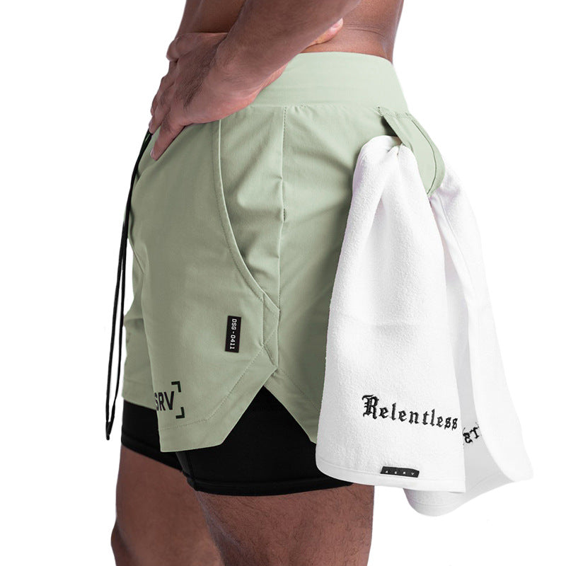 Wear Summer Sports Shorts Men's Fake Two-Piece Quick-Drying Double-Layer Basketball Pants Anti-Running Training Five-Point Pants - Mammalook