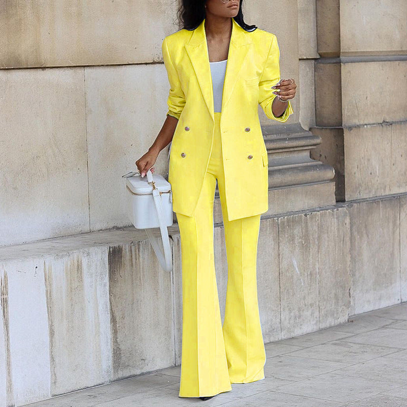 New Solid Color Casual Slim Long Suit Wide Leg Pants Suit Two-Piece Suit - Mammalook