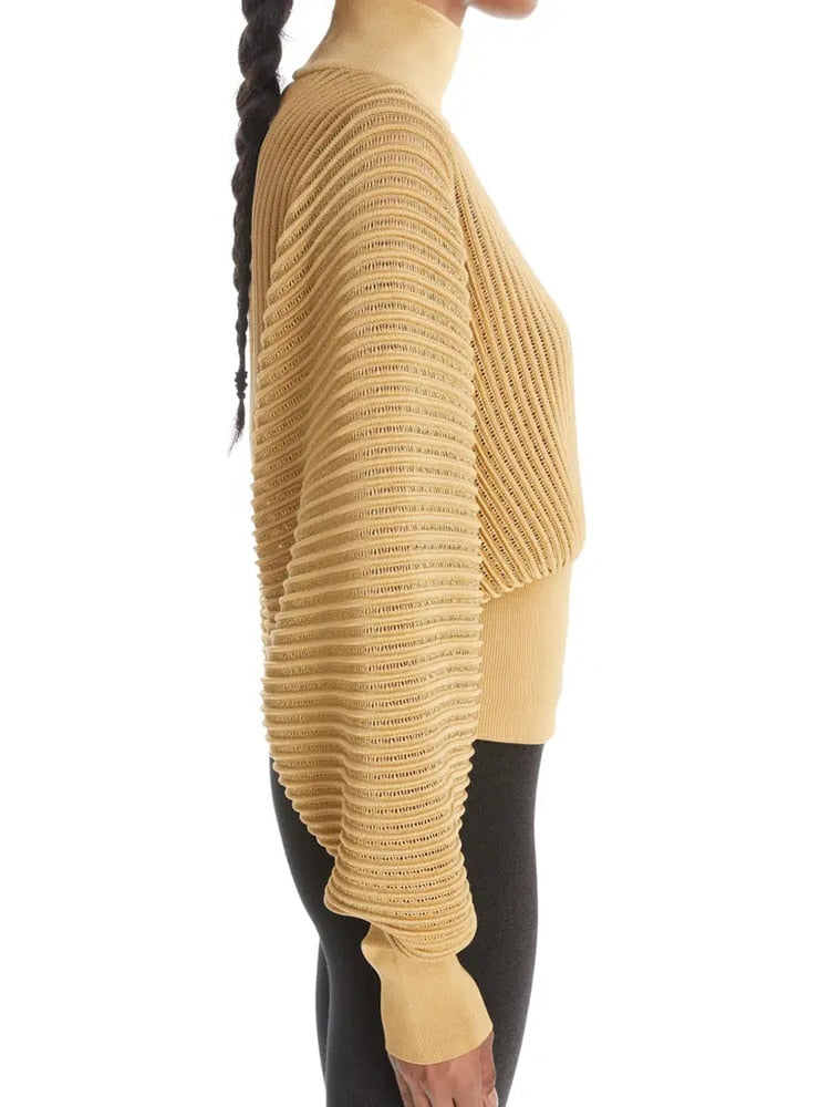 Fashion Chic Pullover Sweaters For Women Turtleneck Lantern Sleeve Solid Casual Loose Autumn Knitting Sweater Female - Mammalook