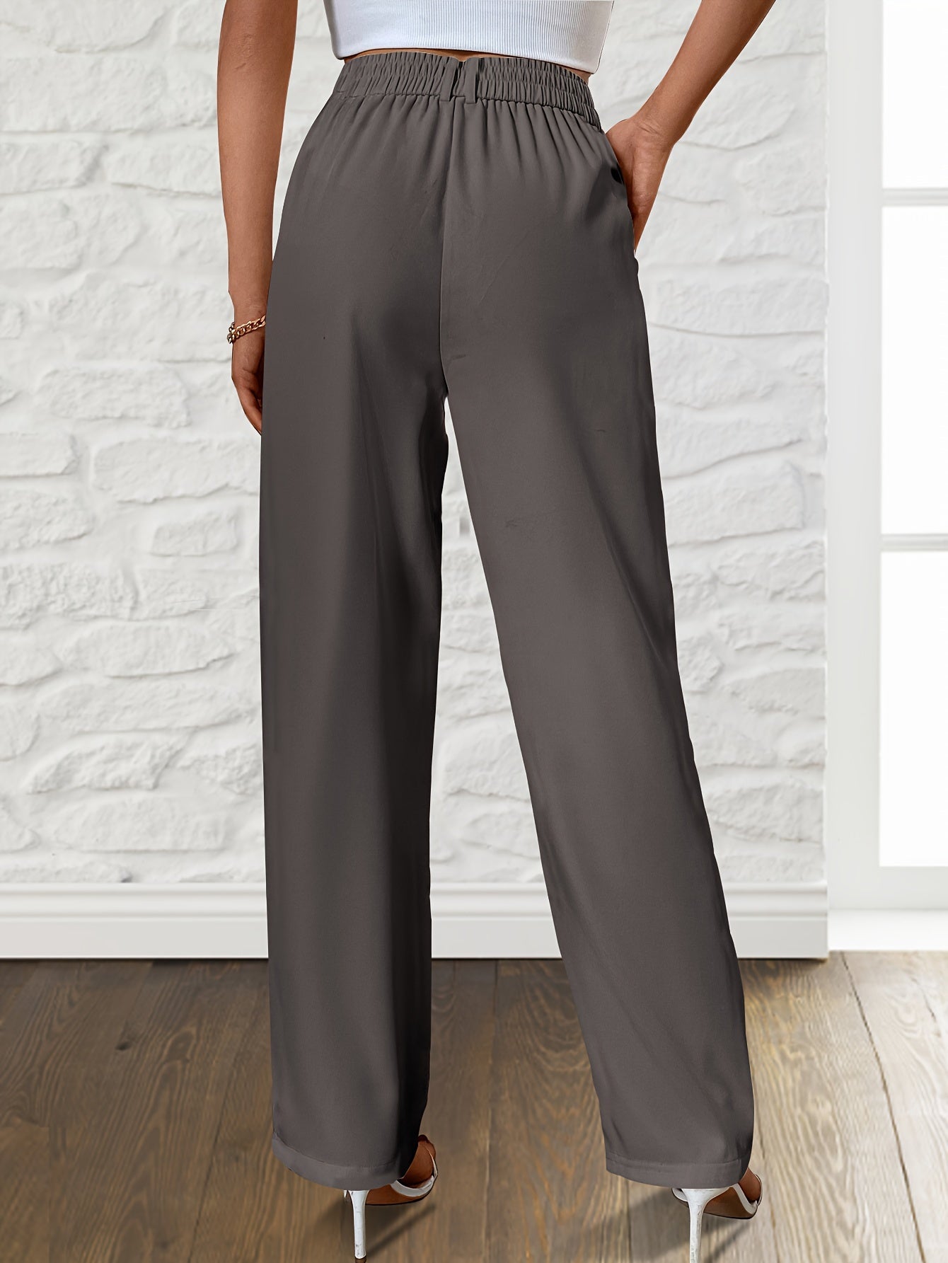 Solid Loose Straight Leg Pants, Casual Draped Pants With Pocket, Women's Clothing - Mammalook