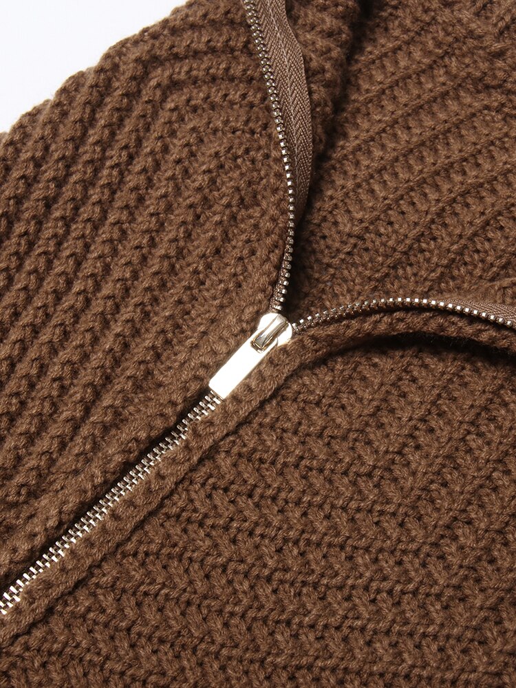 Knitting Solid Sweater For Women Stand Collar Long Sleeve Minimalist Loose Pullover Female Autumn Clothing New - Mammalook