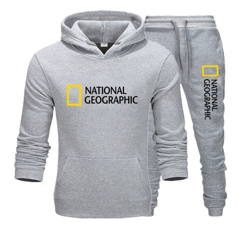 Men’s Printed Hooded Pullover – Casual Sports Sweater Set