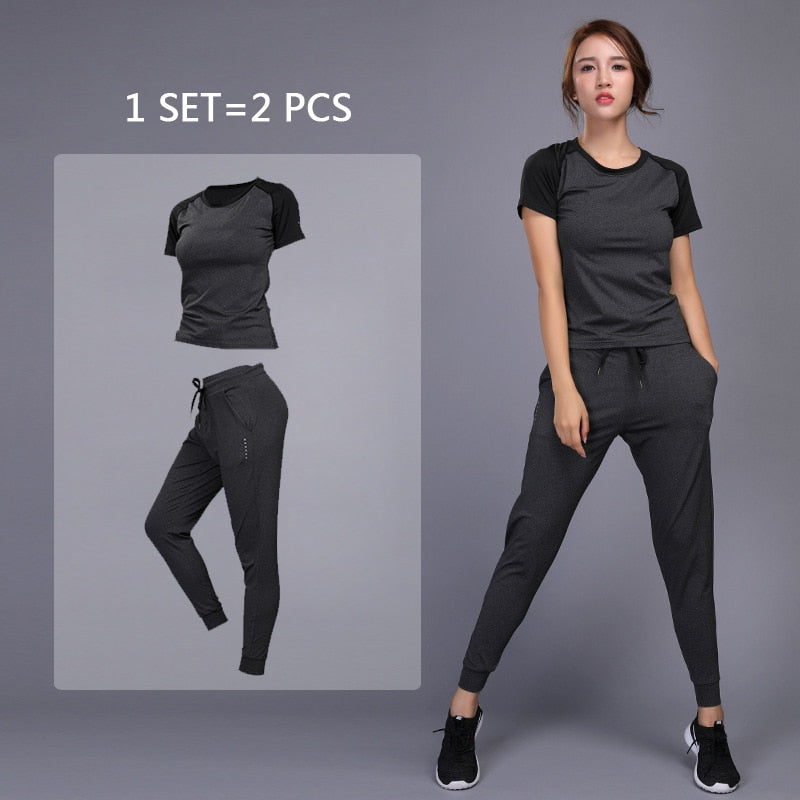 Women's sportswear Yoga Sets Jogging Clothes Gym Workout Fitness Training Yoga Sports T-Shirts+Pants Running Clothing Suit - Mammalook