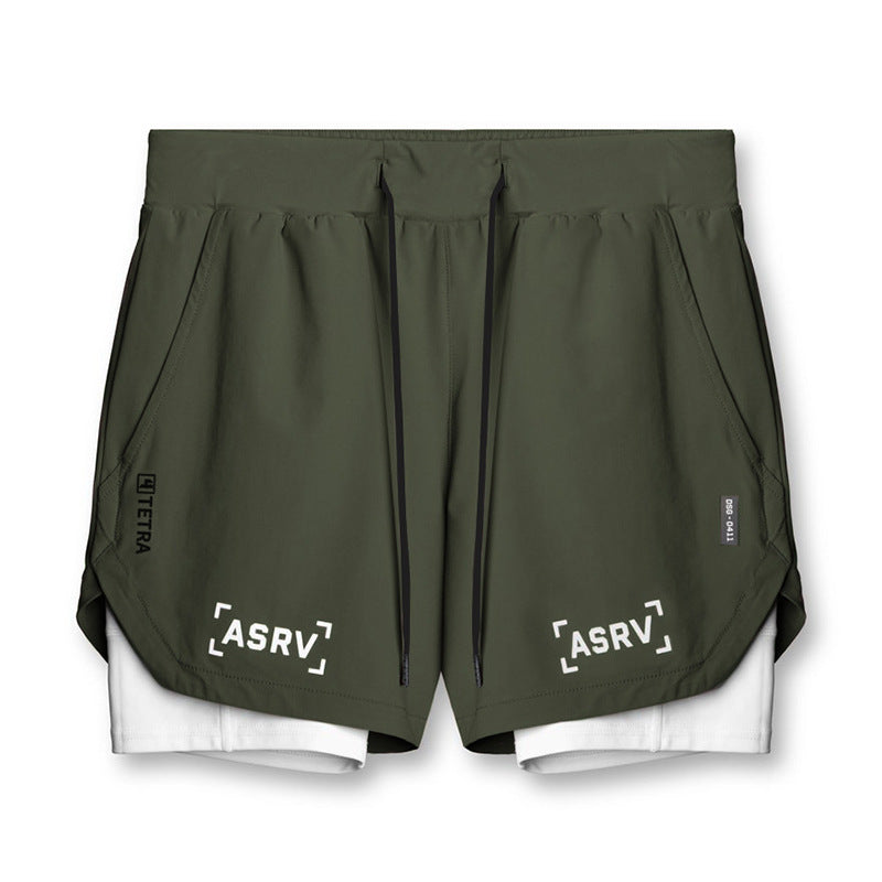 Wear Summer Sports Shorts Men's Fake Two-Piece Quick-Drying Double-Layer Basketball Pants Anti-Running Training Five-Point Pants - Mammalook