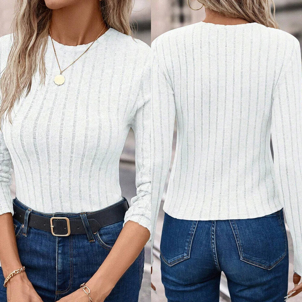 Long Sleeve Knitted T-Shirts Plain - Crew Neck