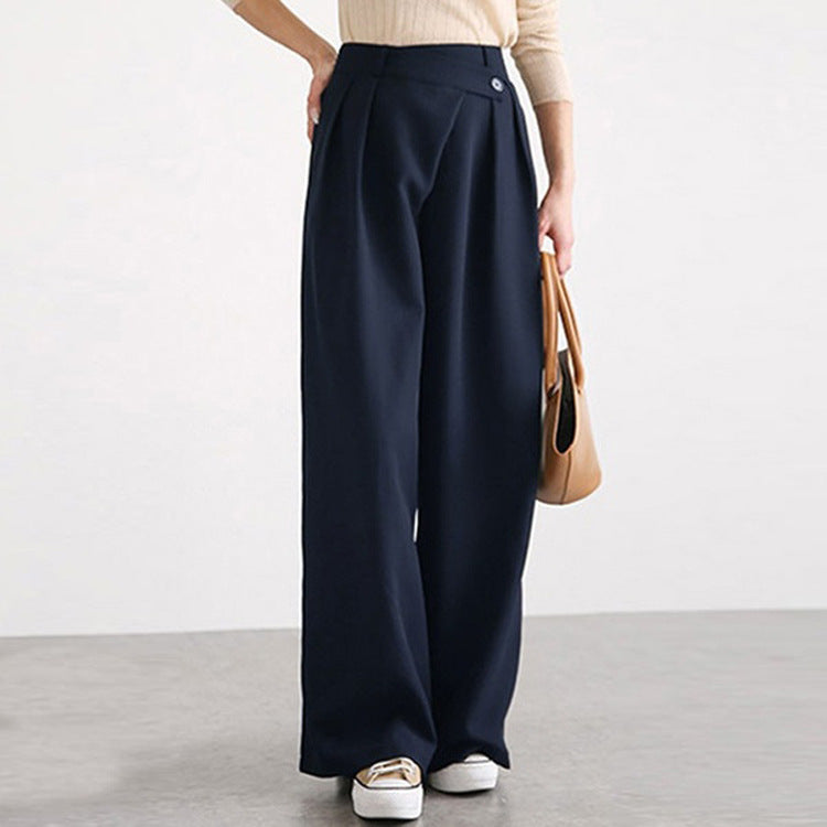 High-Waist Wide Leg Pants – Loose Fit, Irregular Button Design